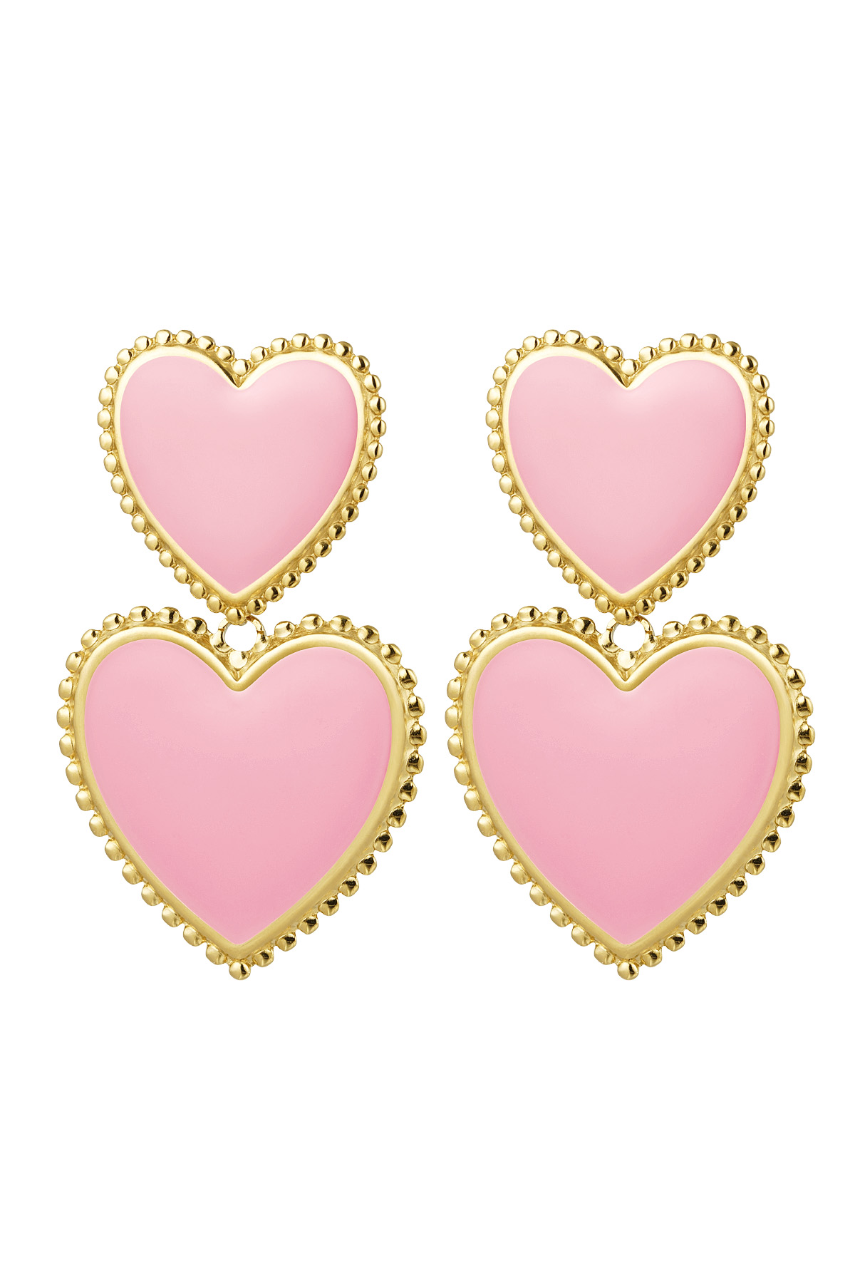 Earrings 2 x heart - pink Pink & Gold Color Stainless Steel 2