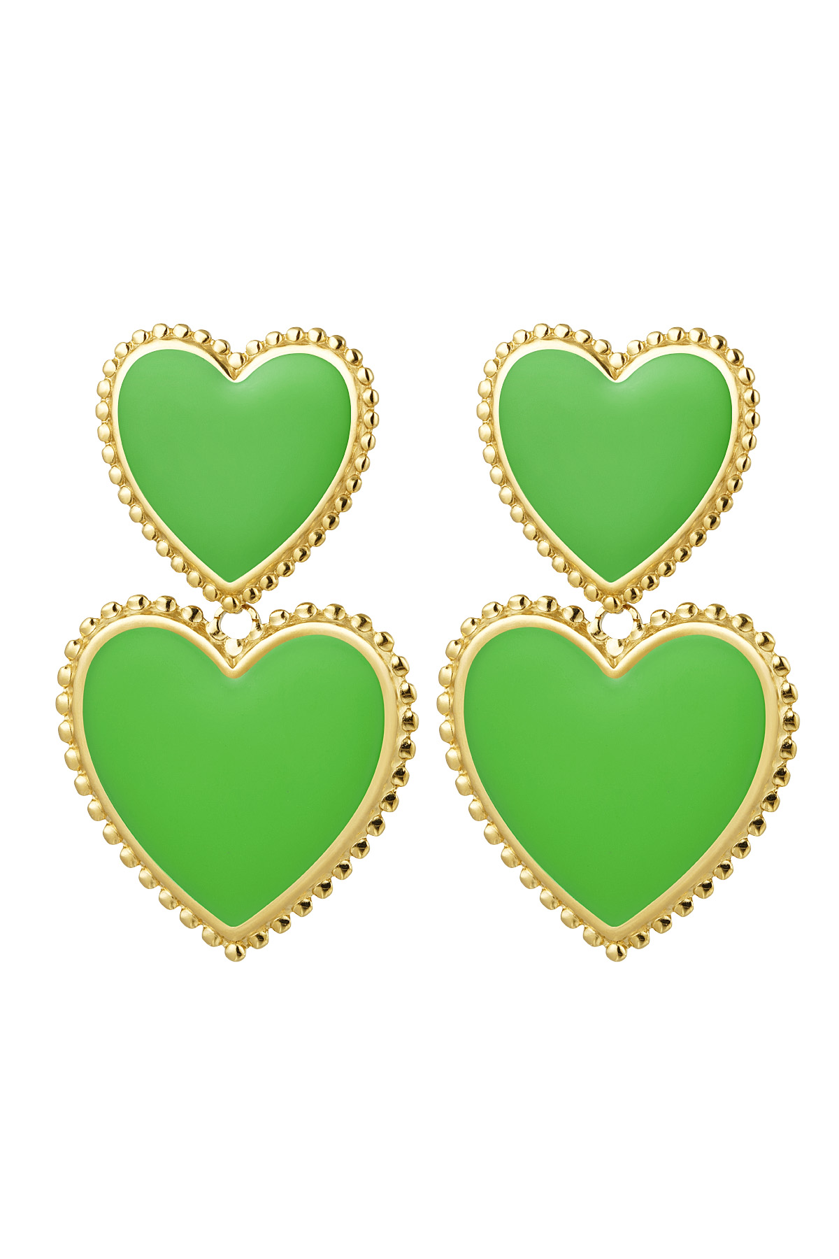 Earrings 2 x heart - green Green & Gold Color Stainless Steel