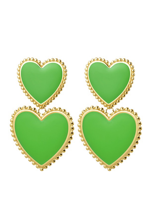 Pendientes 2 x corazón - verde Verde & Oro Acero inoxidable h5 
