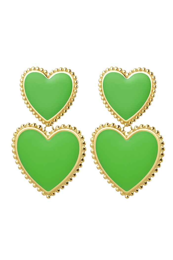 Earrings 2 x heart - green Green & Gold Stainless Steel 