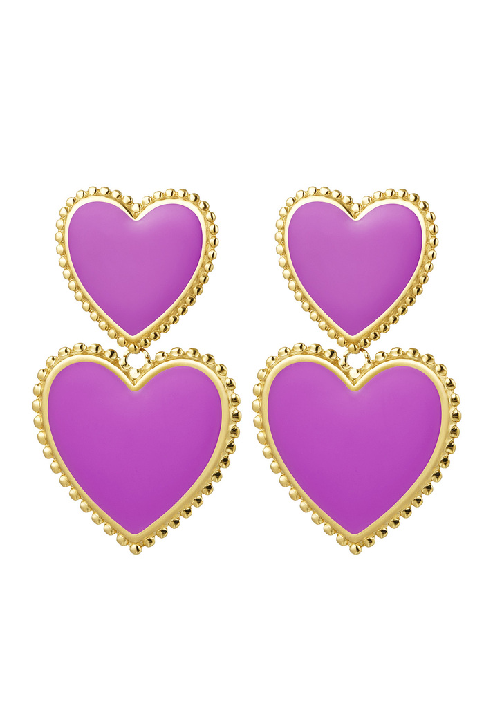 Earrings 2 x heart - purple Lilac Stainless Steel 