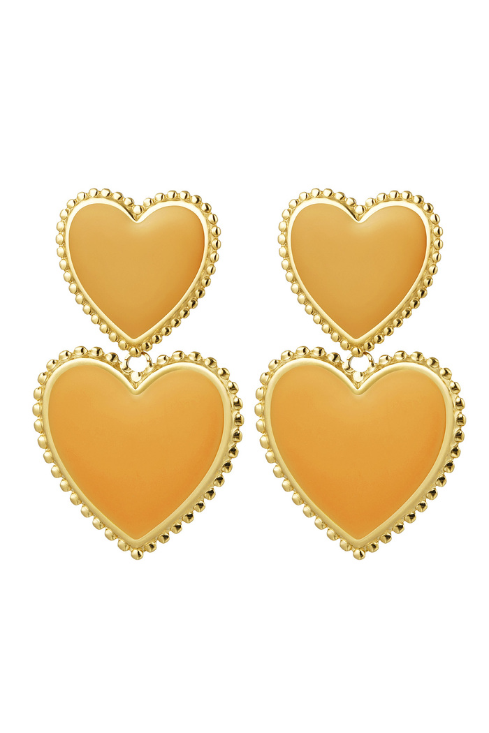 Earrings 2 x heart - mustard Stainless Steel 