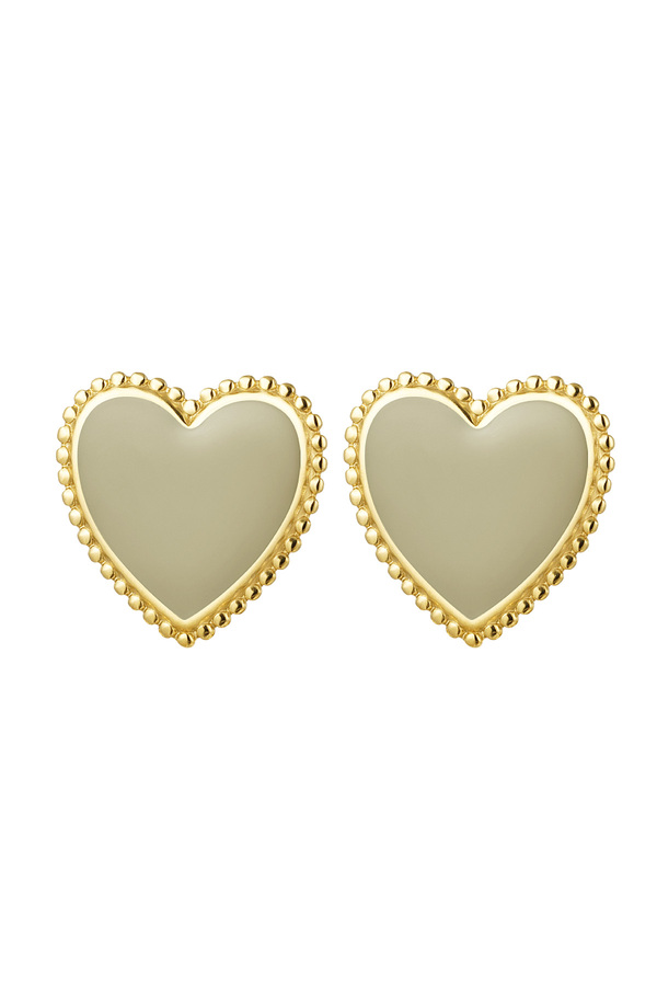 Stud earrings heart chic - beige Beige & Gold Stainless Steel