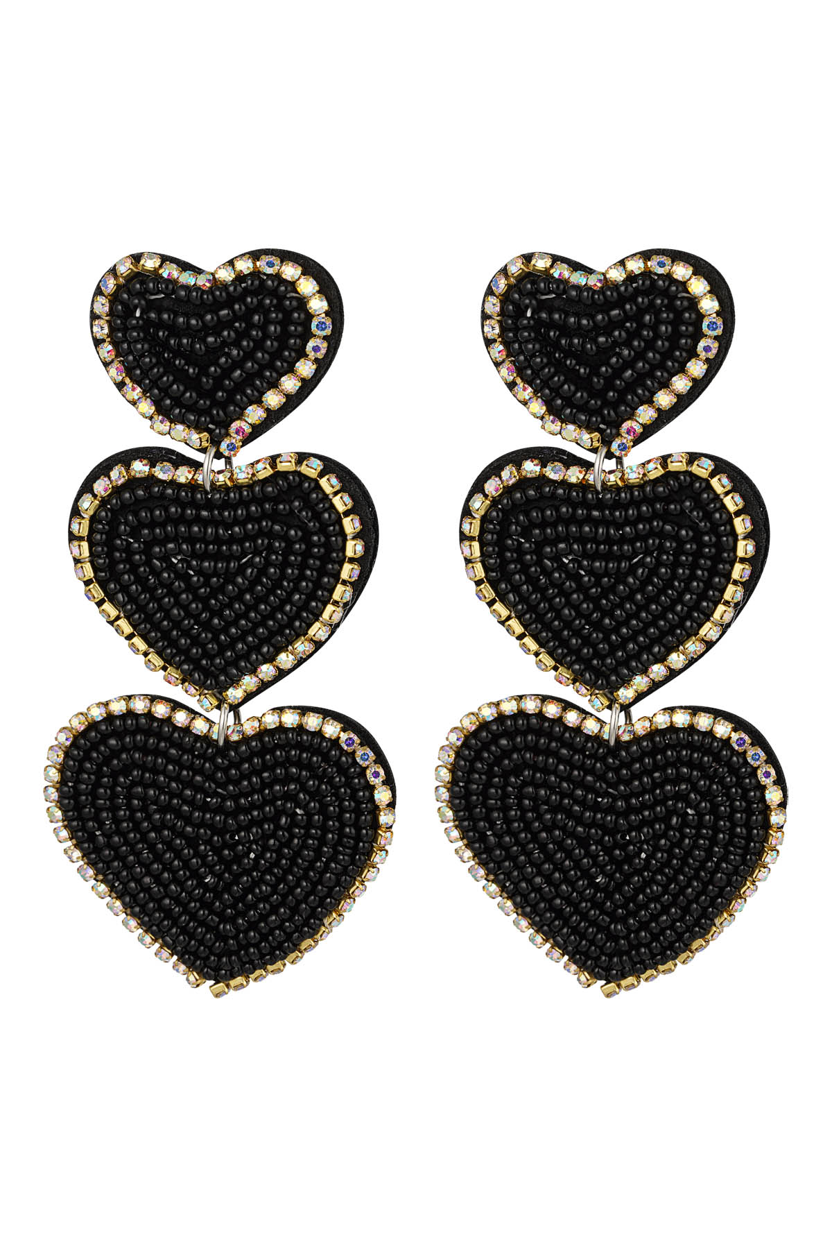 Ohrringe Perlen 3 x Herz - schwarz Glas