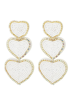 Earrings beads 3 x heart - white Cream Glass h5 