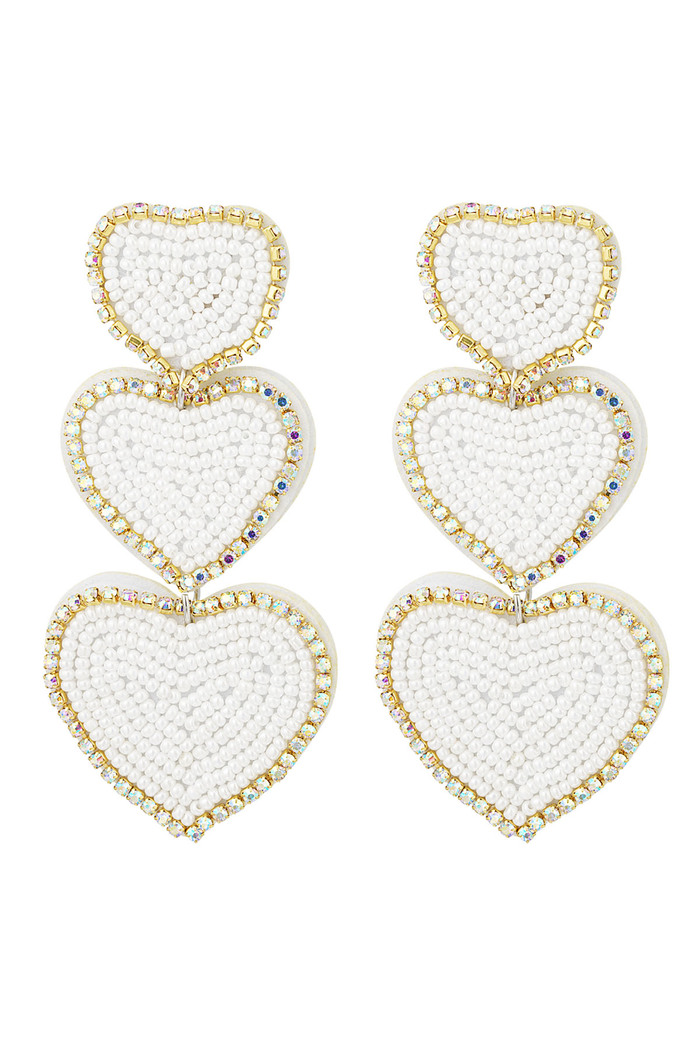 Earrings beads 3 x heart - white Cream Glass 