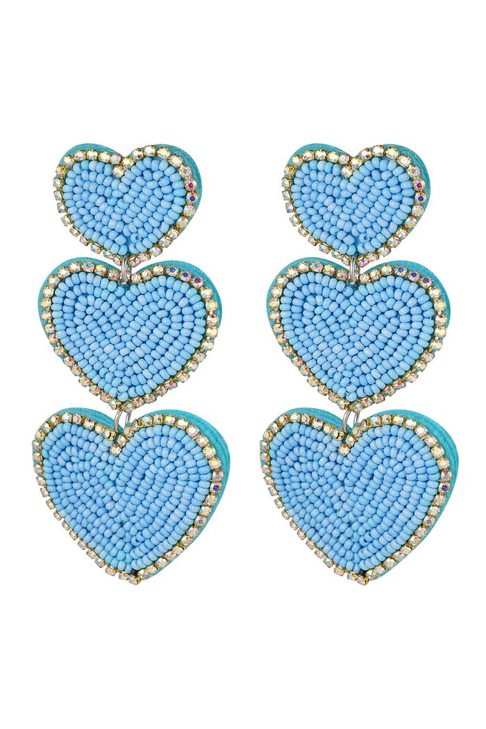Pendientes perlas 3 x corazón - azul Light Blue Glass 