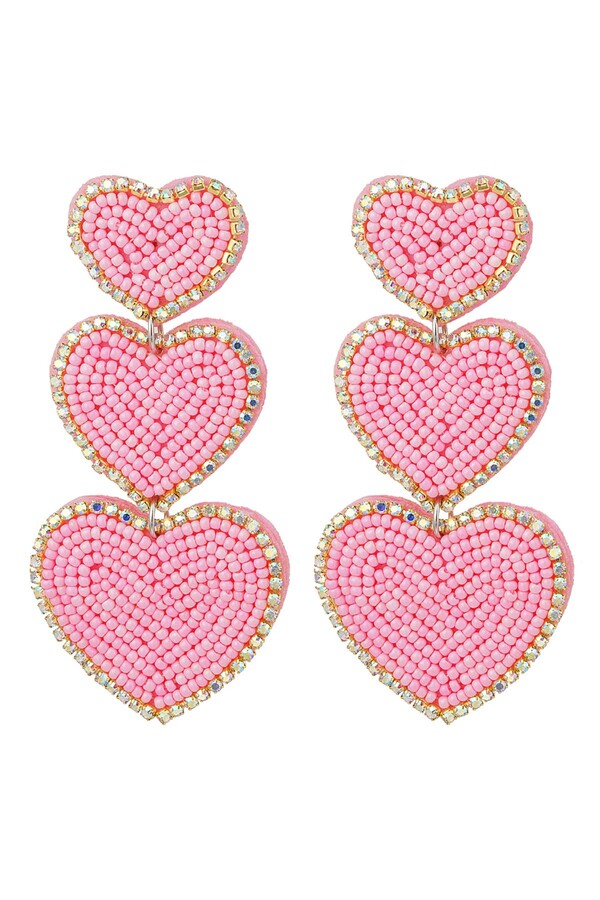 Pendientes perlas 3 x corazón - rosa claro