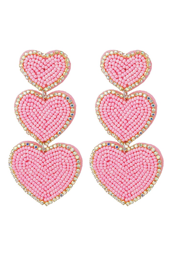 Orecchini perline 3 x cuore - rosa chiaro Pink Glass 