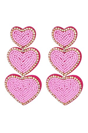 Boucles d'oreilles perles 3 x coeur - rose Fuchsia Glass h5 