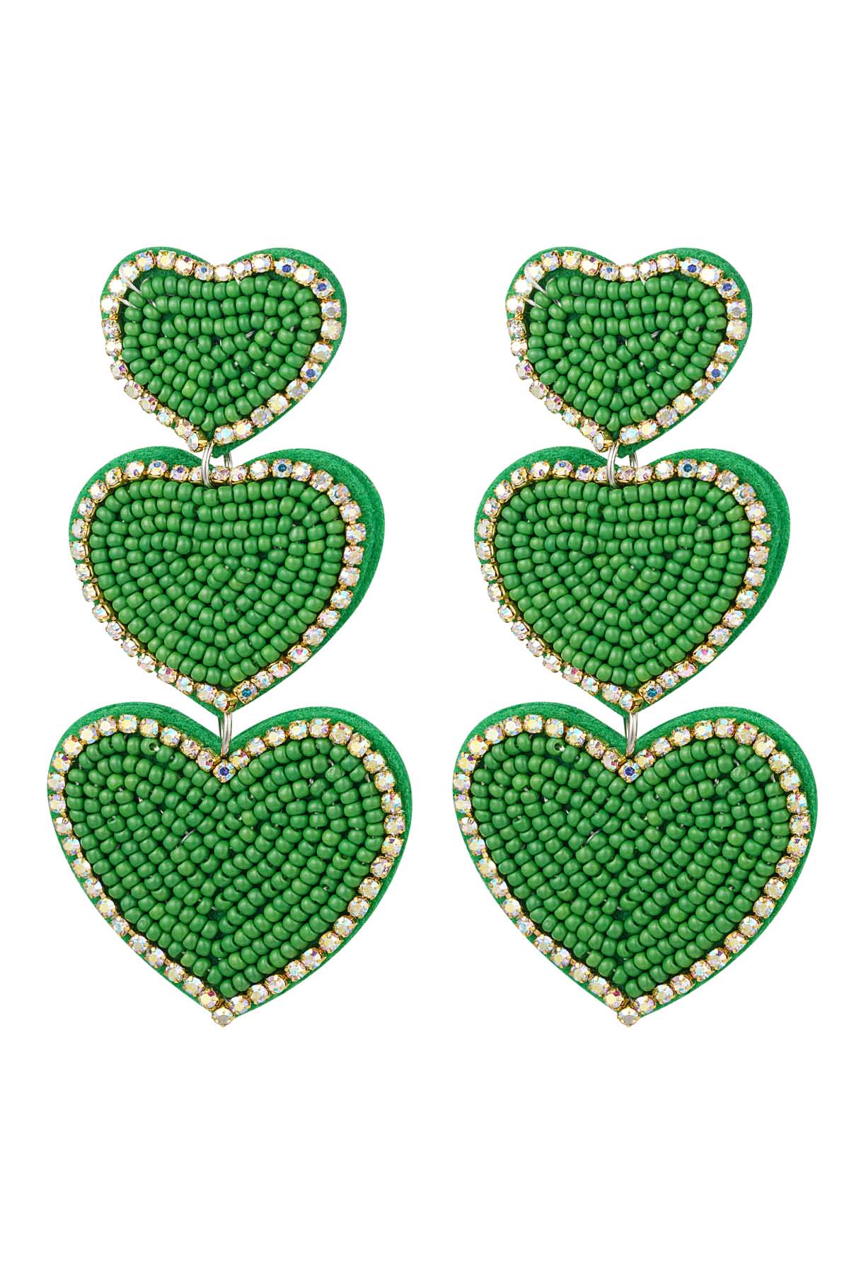 Earrings beads 3 x heart green Glass h5 