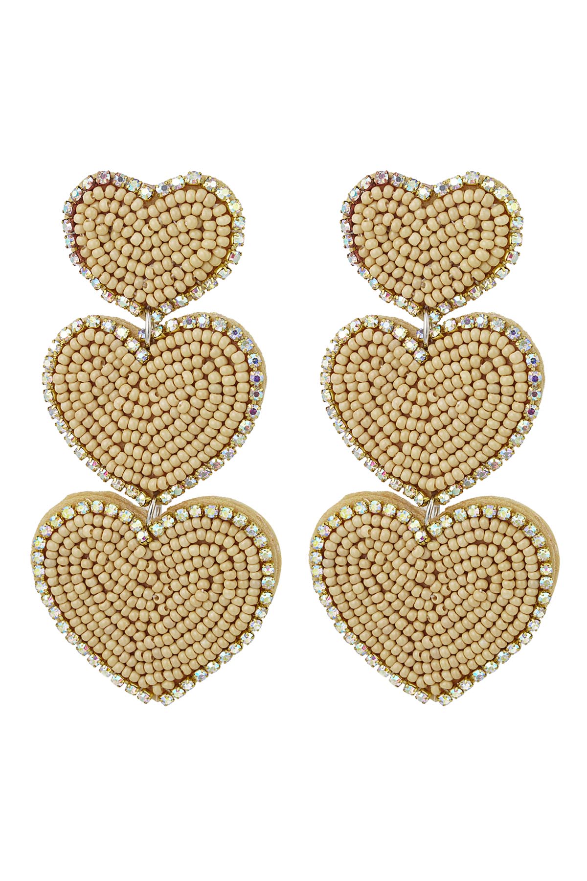 Earrings beads 3 x heart - beige Glass 2