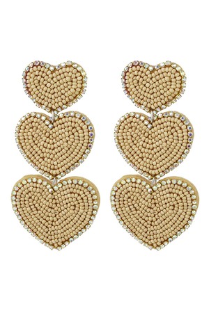Earrings beads 3 x heart - beige Glass h5 