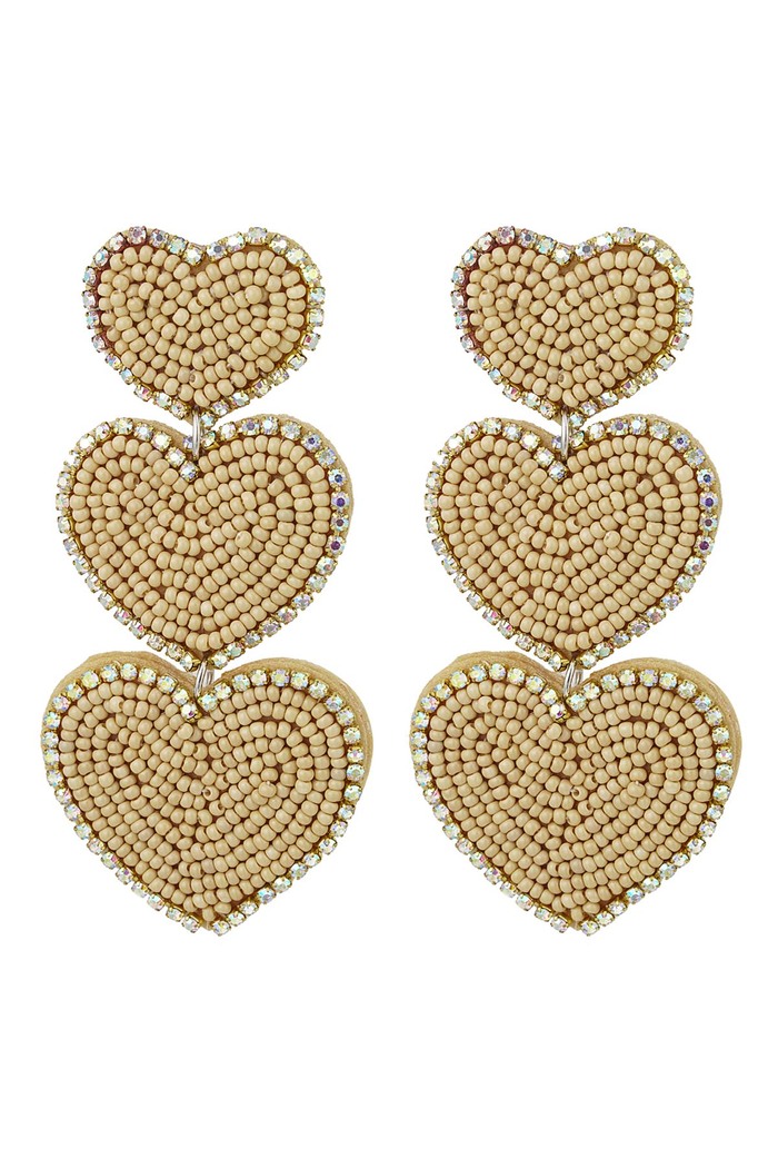 Earrings beads 3 x heart - beige Glass 