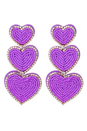 Earrings beads 3 x heart - purple Glass h5 