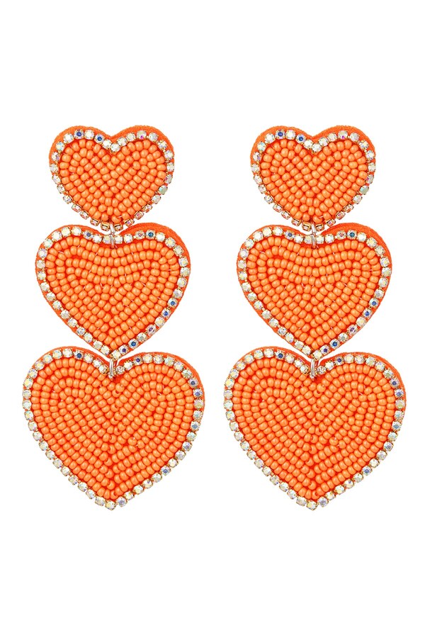 Earrings beads 3 x heart - orange Glass