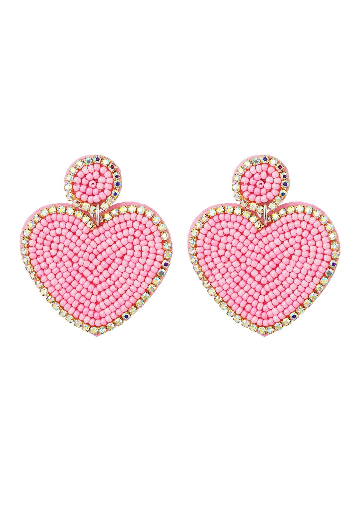 Earrings beads heart & circle - light pink Glass