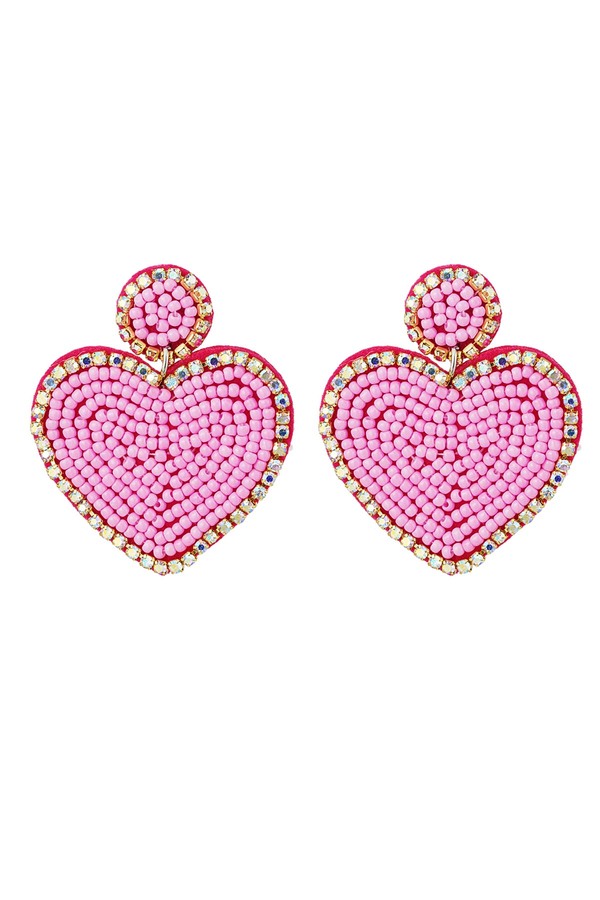 Earrings beads heart & circle - pink