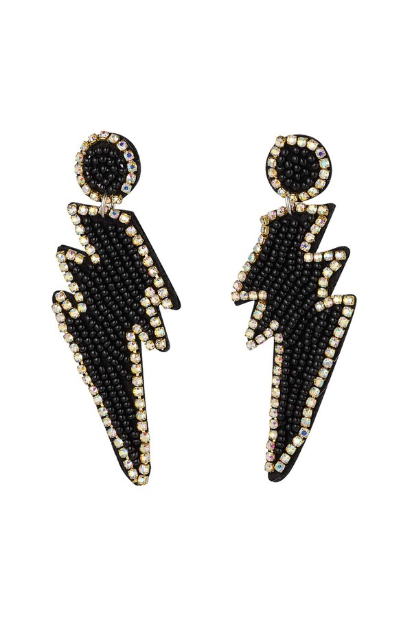 Earrings beads lightning bolt - black