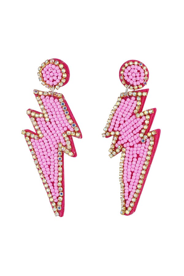 Earrings beads lightning bolt - pink Fuchsia Glass