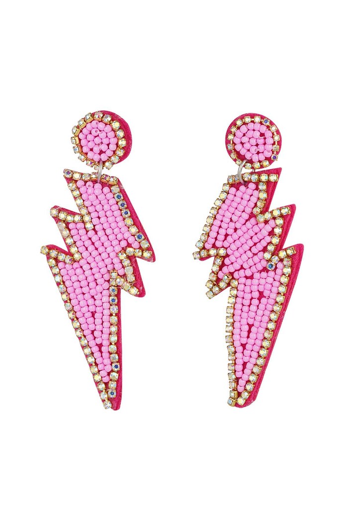 Earrings beads lightning bolt - pink Glass 