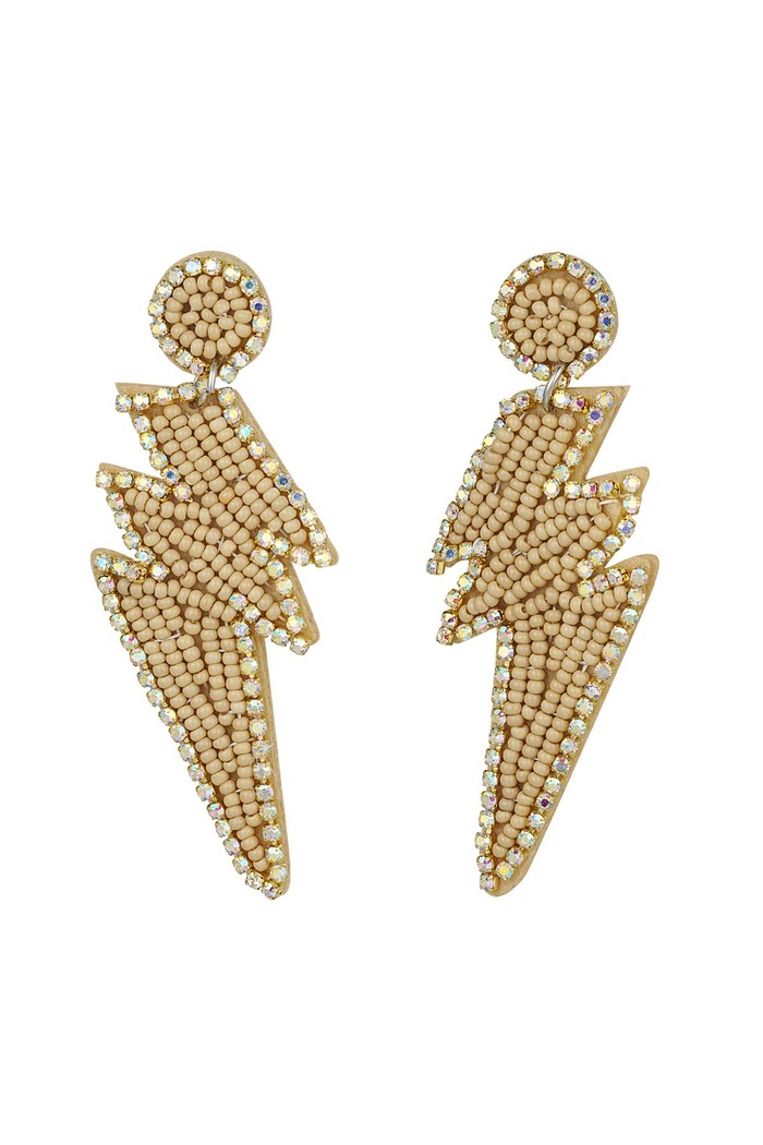 Earrings beads lightning bolt - beige Glass 