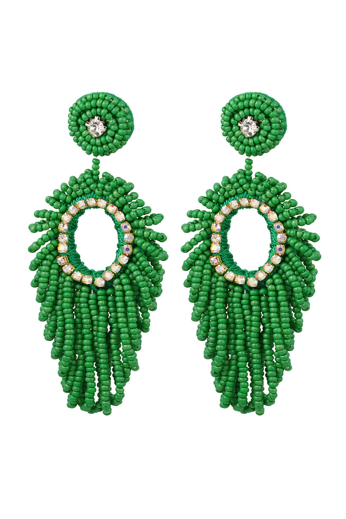 Perlenohrringe mit Fransen - grüne Glasperlen