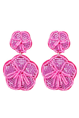 Beaded earrings flower power - fuchsia Glass beads h5 