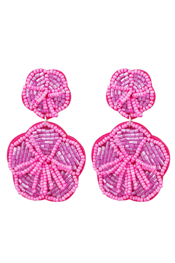 Boucles d'oreilles perlées flower power - perles de verre fuchsia 