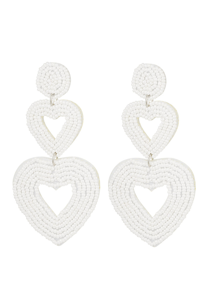 Double heart earrings white Cream Glass 