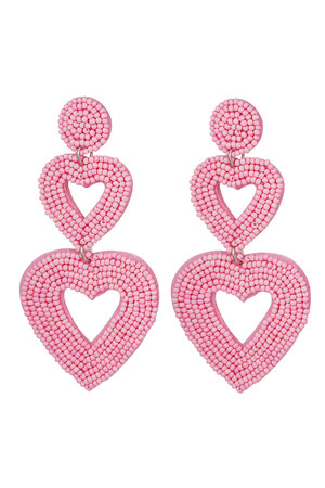 Dubbele hart oorbellen roze Glas h5 
