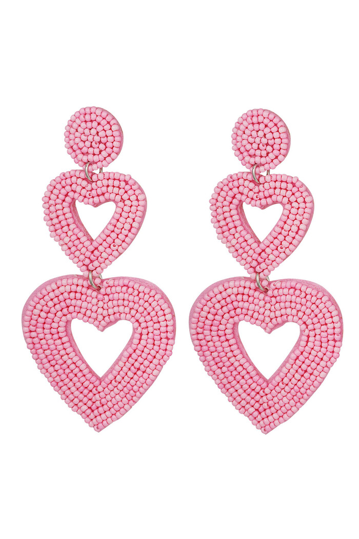 Pendientes doble corazón rosa Glass 