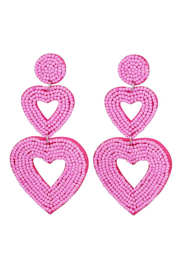 Double heart earrings fuchsia