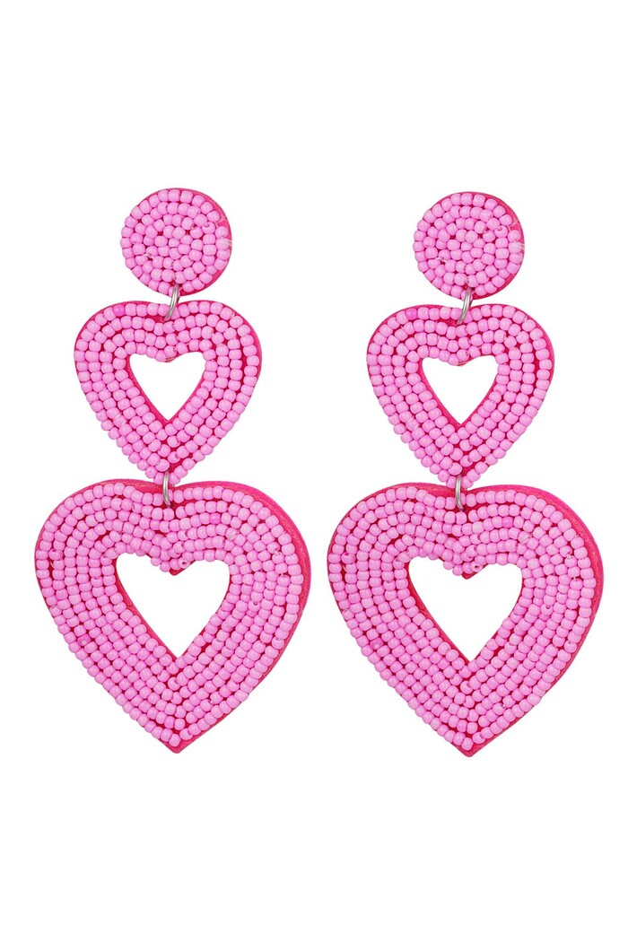 Double heart earrings fuchsia Glass 