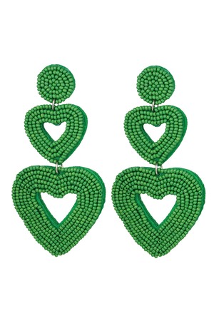Dubbele hart oorbellen groen Glas h5 
