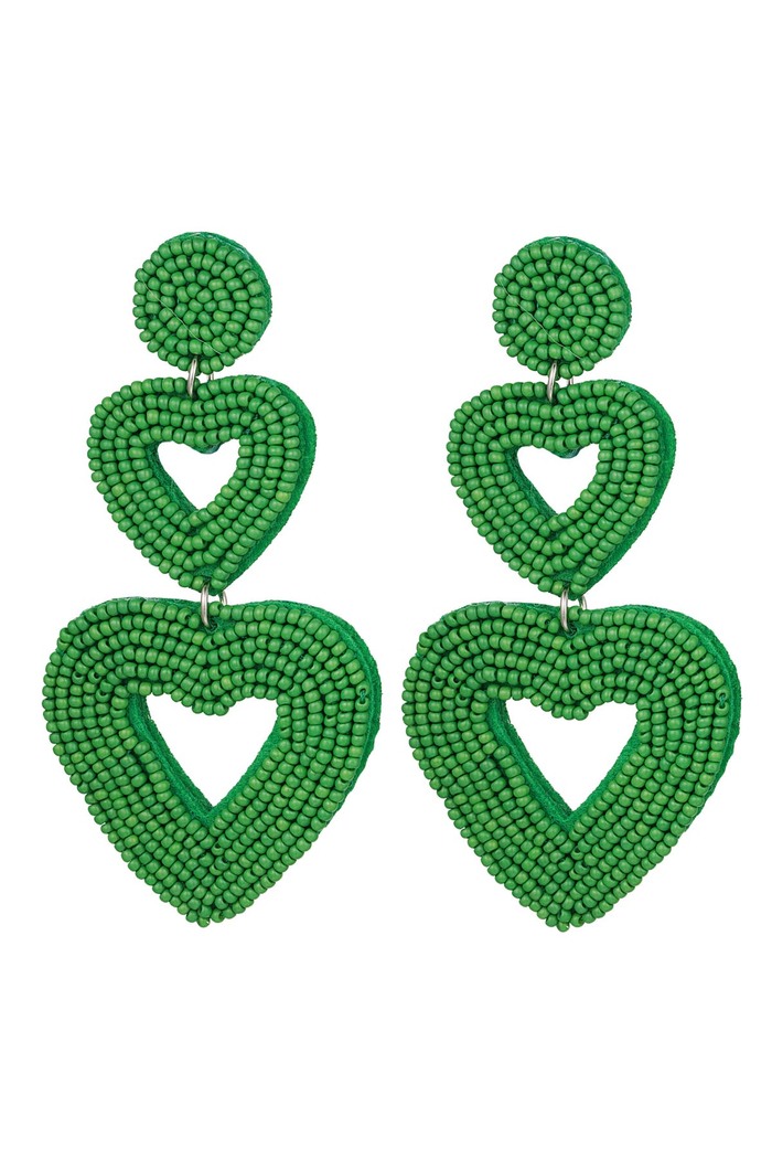 Double heart earrings green Glass 
