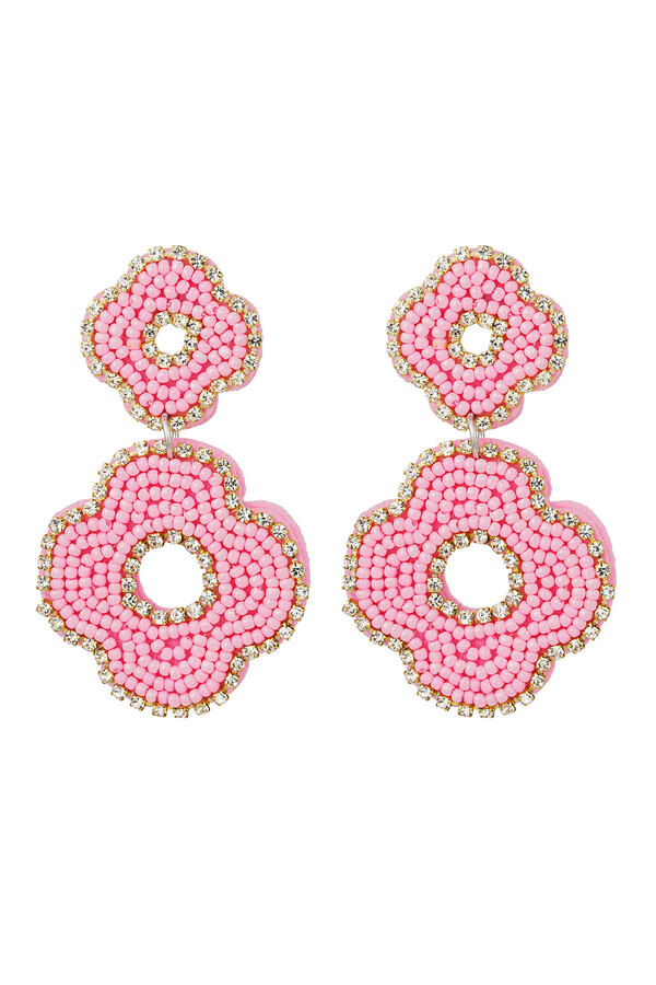 Earrings beads double flower - light pink
