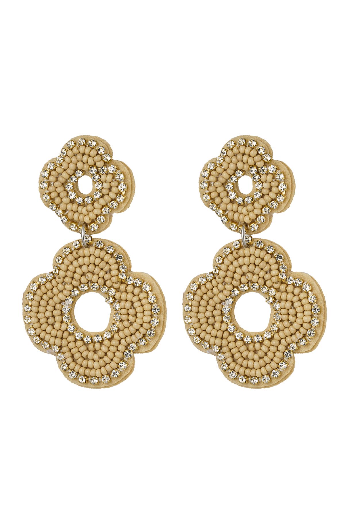 Earrings beads double flower - beige Glass