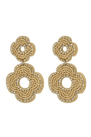 Earrings beads double flower - beige Glass h5 