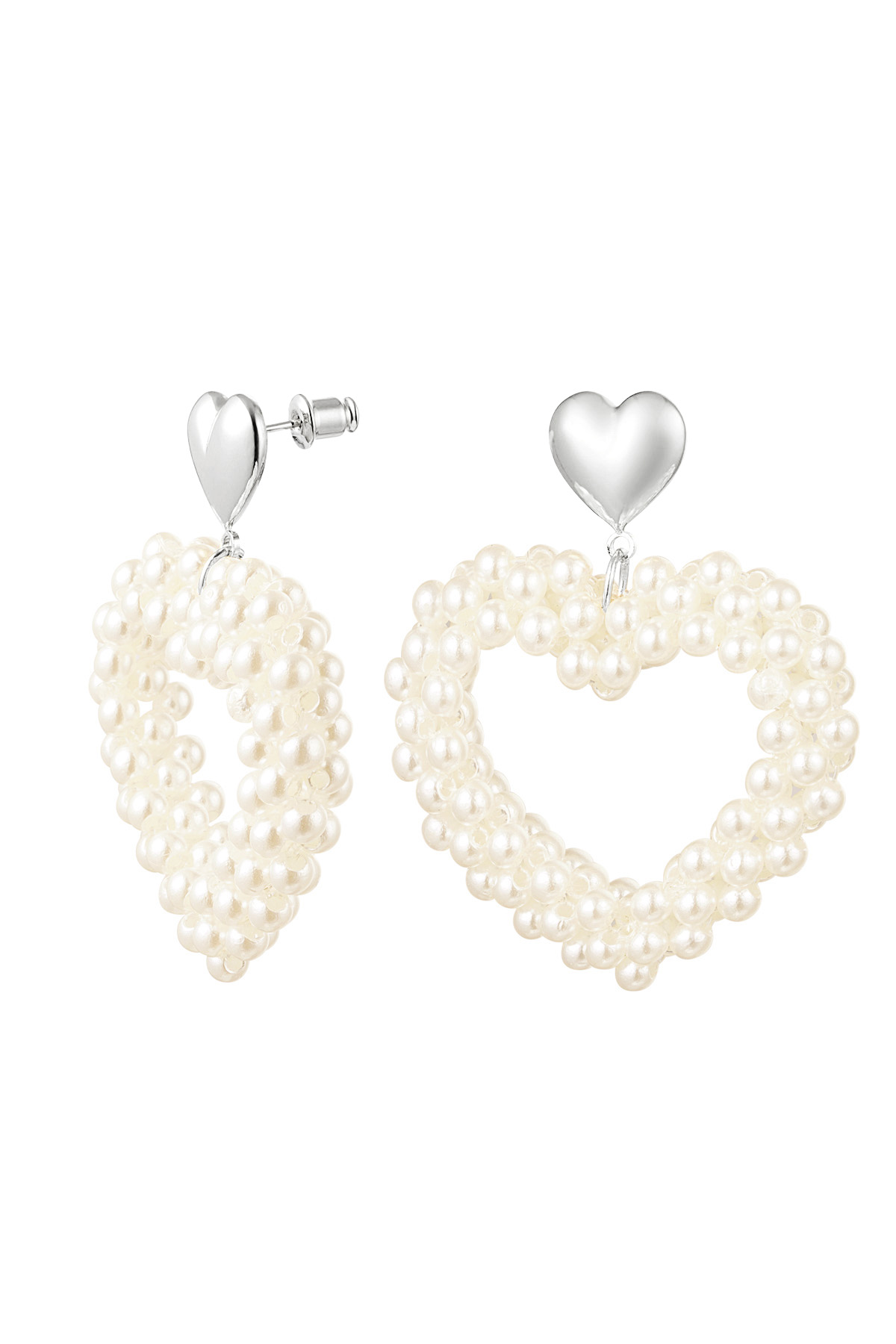 Earrings heart pearls - silver Copper