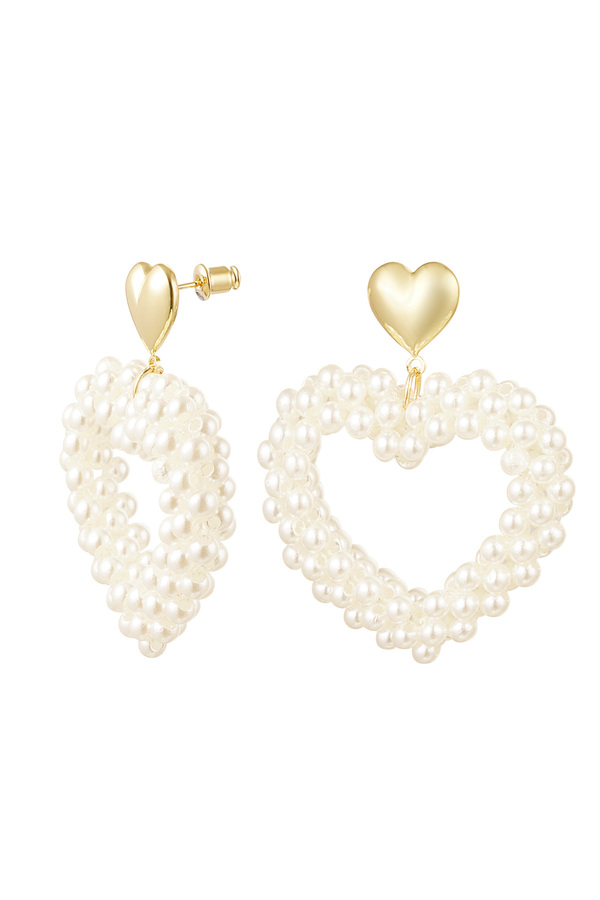 Earrings heart pearls - gold Copper
