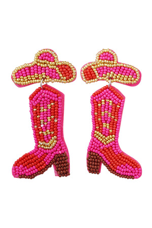 Beaded earrings boot - pink Glass beads h5 
