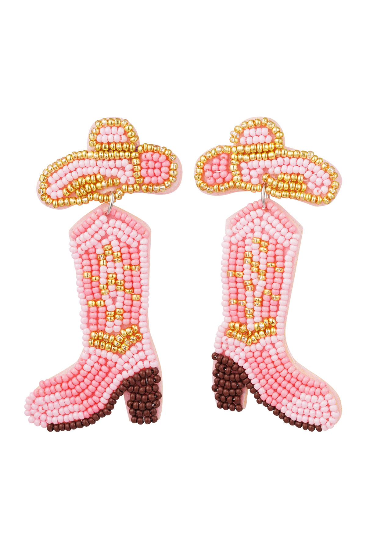 Beaded earrings boot - pastel pink Glass beads