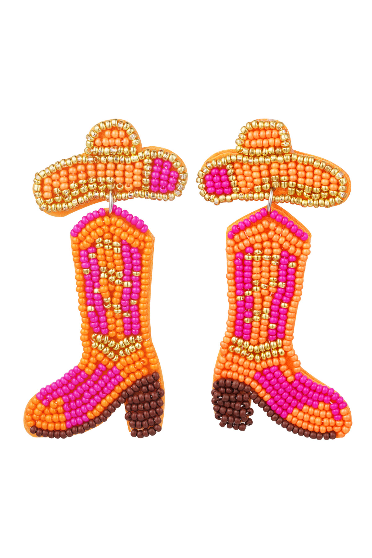 Beaded earrings boot - orange Glass beads