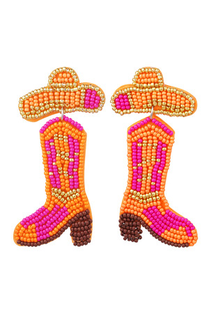 Beaded earrings boot - orange Glass beads h5 