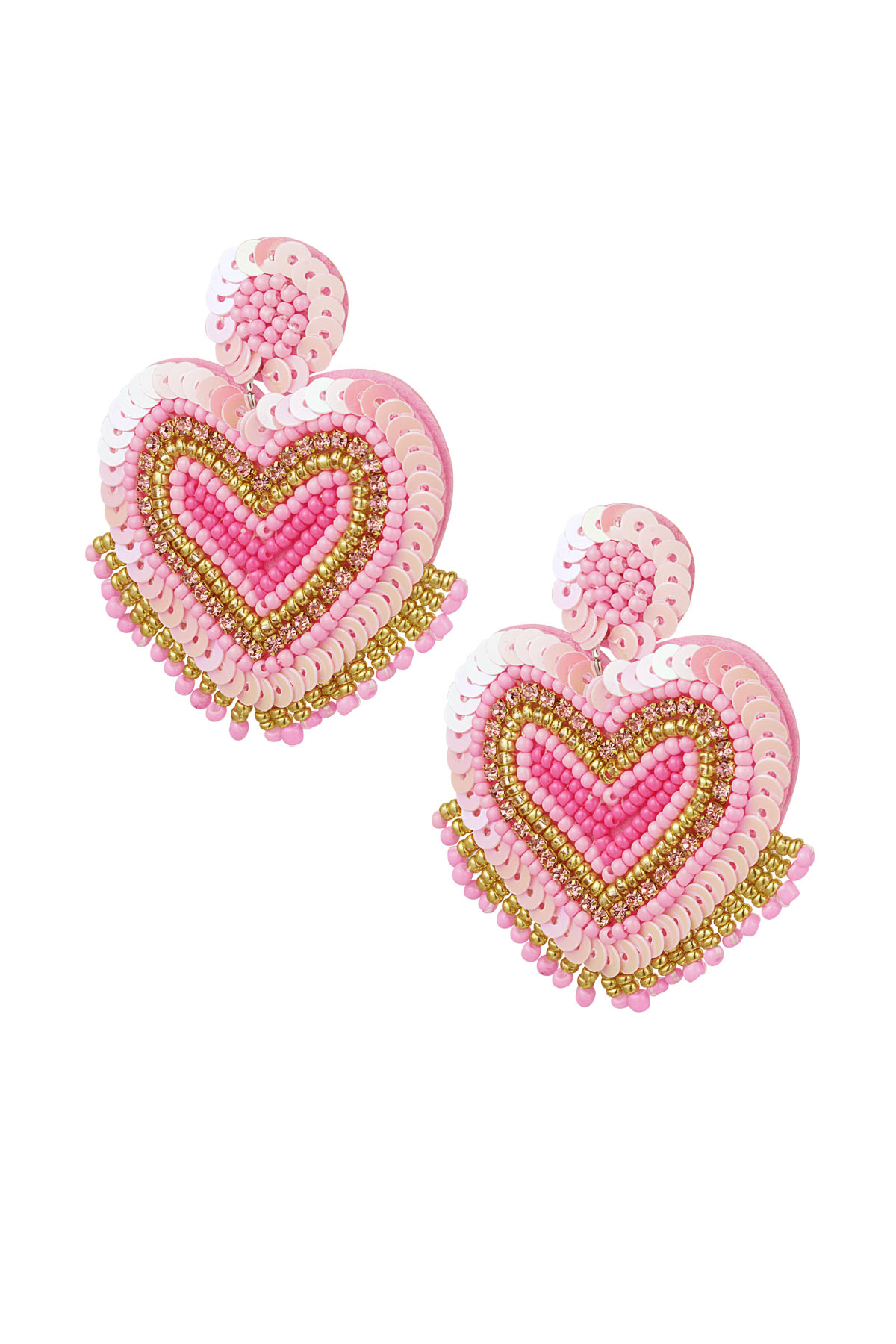 Perlenohrringe Herz mit Fransen - rosa Glasperlen