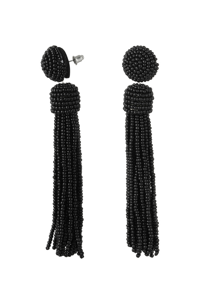 Earrings beaded tassel - black Glass beads 