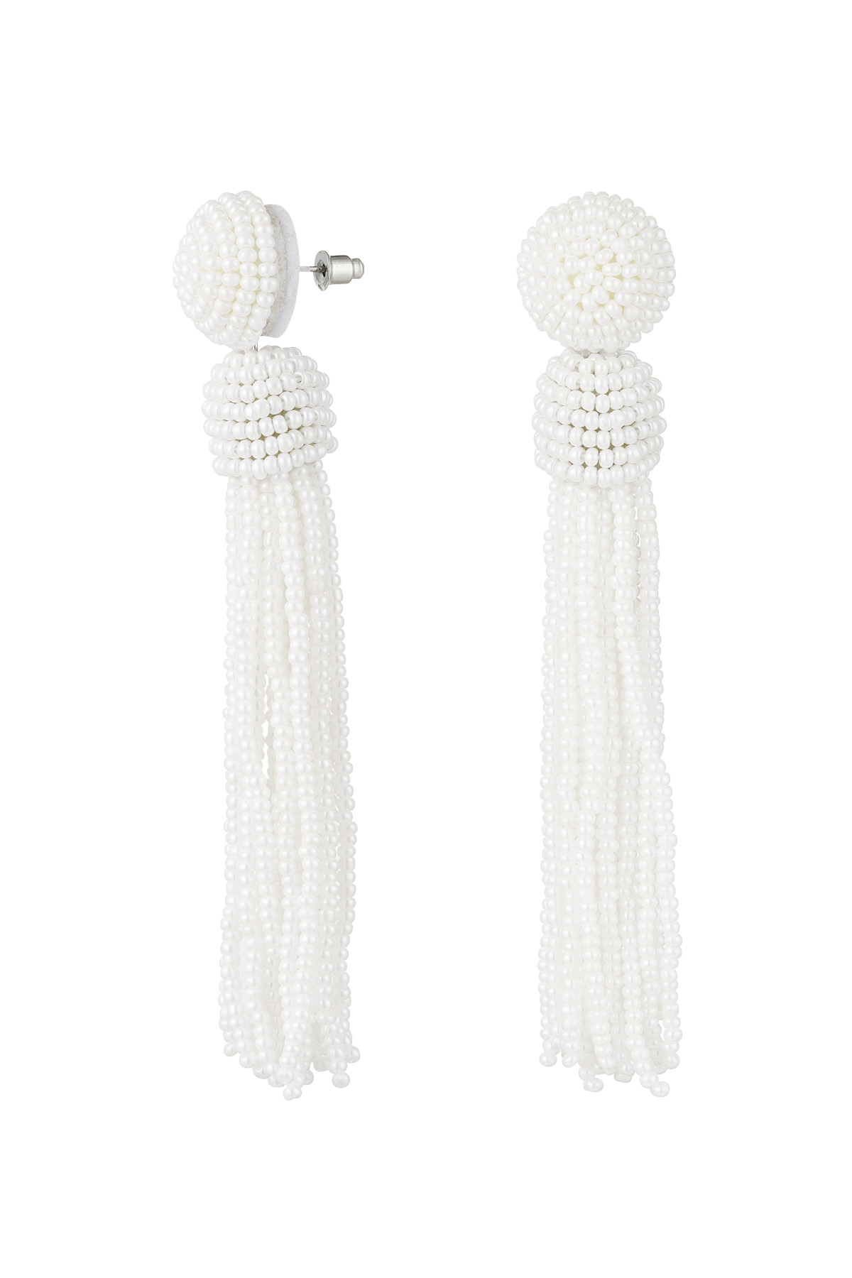 Earrings beaded tassel - cream glass beads