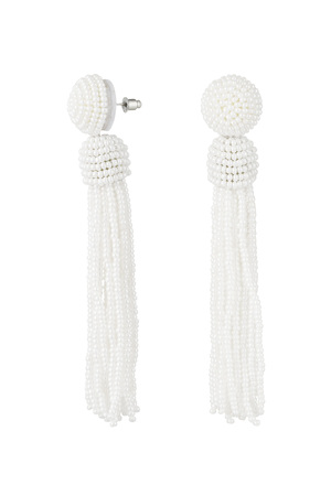 Earrings beaded tassel - cream glass beads h5 