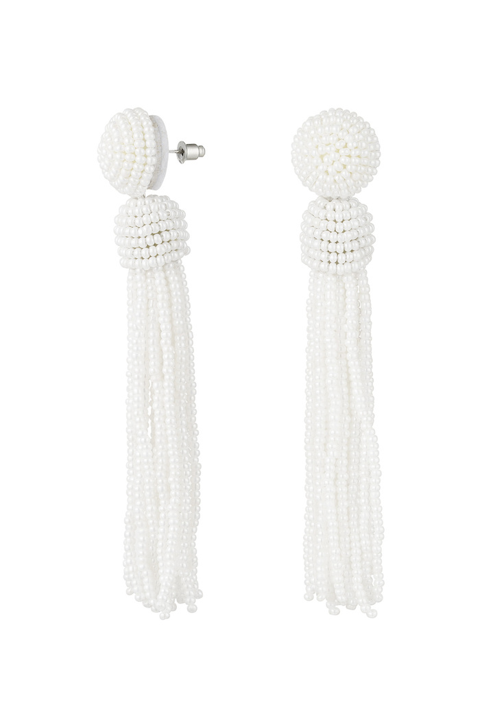 Earrings beaded tassel - cream glass beads 